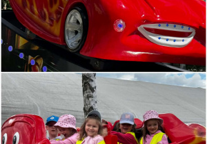 Dzieci podczas przejazdu samochodzikiem