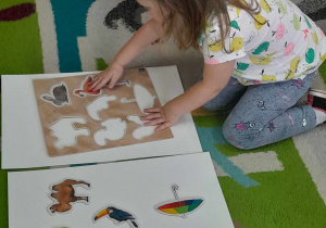 Dziewczynka dopasowuje obrazek do kształtu na planszy